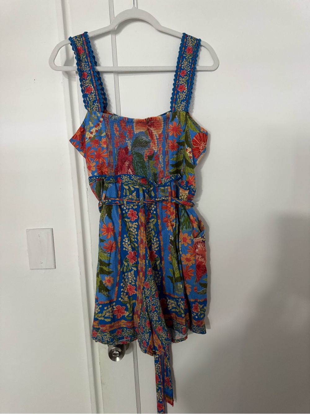 FARM Rio Bright Blue Floral Tie-Waist Romper - Picture 5 of 5